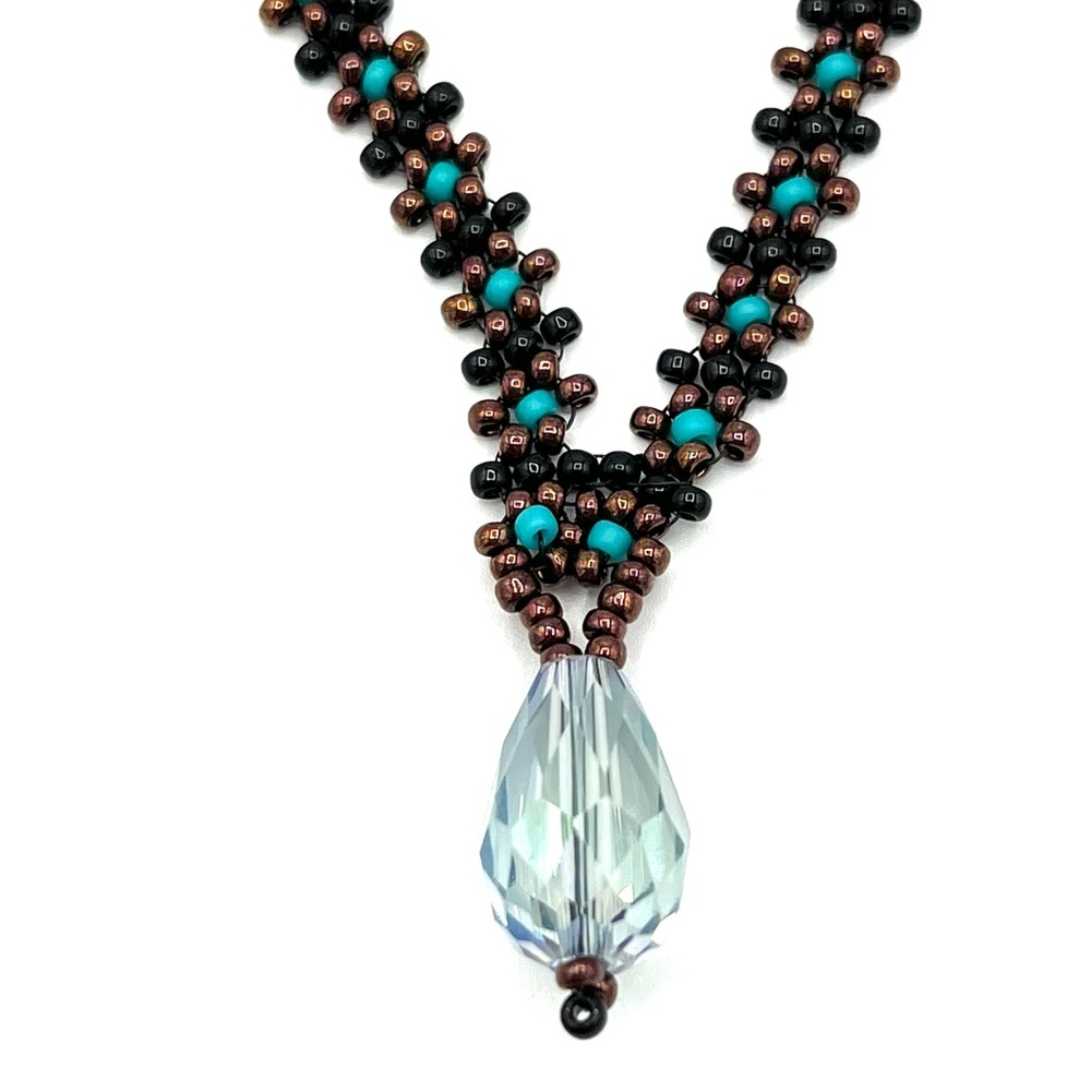 Hand Crafted Beaded Necklace with Aqua Pendant - Picture 10 of 11